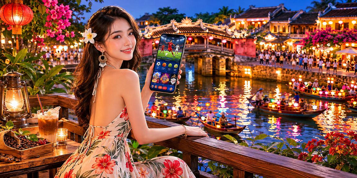 Người dùng xem kèo thể thao tại quán cà phê Hội An trên điện thoại